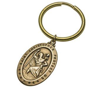 Saint Christopher Peace Bronze Keychain: Jewelry