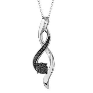 Black Diamond White Plated Over Sterling Silver Infinity Pendant Necklace With 18" Chain: Jewelry