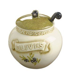Grasslands Road Cucina Olive Jar with Spoon, 5 1/2 Inch by 5 1/4 Inch by 5 1/4 Inch: Kitchen & Dining