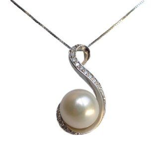 Huge AAA Genuine 10.5 11mm S shape White Pearl Pendant Necklace 18" Cultured Freshwater: Elegant Pearls: Jewelry