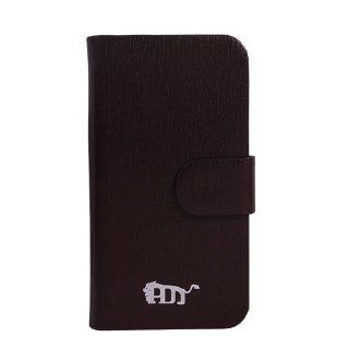 Pdncase Genuine Leather Case Book Style Metal Coated Frame Compatible for iPhone4 Color Brown Cell Phones & Accessories