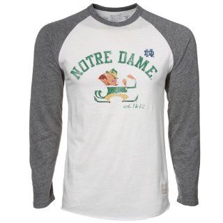 NCAA Original Retro Brand Notre Dame Fighting Irish Cream Gray Long Sleeve Raglan Premium Tri Blend T shirt (Medium)  Sports Fan T Shirts  Sports & Outdoors