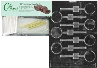 Cybrtrayd 45StK50 M062 Small Round Lolly Chocolate Candy Mold with Lollipop Supply Kit, Includes 50 4.5 Inch Lollipop Sticks, 50 Cello Bags and 50 Metallic Twist Ties: Kitchen & Dining