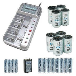 Lenmar General Purpose NiMH Rechargeable Kit. Includes 8 AA, 4 AAA, 1 9V, 4 C size adapter shells, 4 D size adapter shells, and Universal Charger : Digital Camera Batteries : Camera & Photo