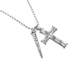 Christian Unisex Stainless Steel Abstinence Fear No Evil Nail & Fear No Evil Silver Iron Cross 24" Ball Chain Necklace   Guys Purity Necklace, Girls Purity Necklace: Jewelry
