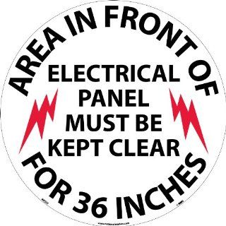 NMC WFS27 Walk On Floor Sign with Graphic, "AREA IN FRONT OF ELECTRICAL PANEL MUST BE KEPT CLEAR FOR 36 INCHES", 17" Diameter, Pressure Sensitive Vinyl, Black On White Industrial Floor Warning Signs