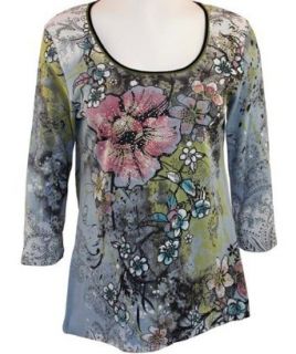 Vanilla Sugar, Crew Neck, Rhinestones Top Accented With Floral Designs   Mist Garden (Large) at  Womens Clothing store: Fashion T Shirts