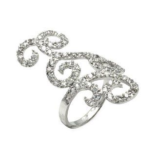 Sterling Silver Open Cubic Zirconia Wave Design ring Jewelry