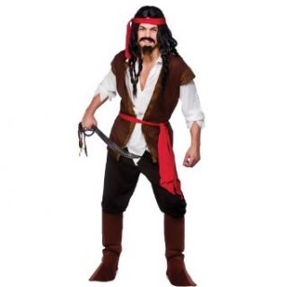 Mens Caribbean Pirate Sea Ocean Parrot Boat Fancy Dress Halloween Costume New L: Adult Sized Costumes: Clothing