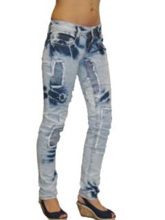 (1295) Denim Tie Dye Skinny Jeans With Rips and Patches blue (6) at  Womens Clothing store