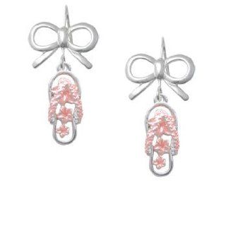 Pearl Pink Open Plumeria Flower Flip Flop Silver Layla Bow French Earrings: Delight & Co.: Jewelry