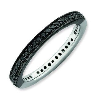 Reversible Black & White Diamond 2.25mm Band Silver Stackable Ring Stackable Expressions Jewelry