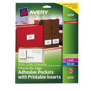 Avery Clear Adhesive Pockets with Printable Inserts, 2x3.5 Inches, Pack of 40 labels, 20 pockets (6574) : Binder Pockets : Office Products
