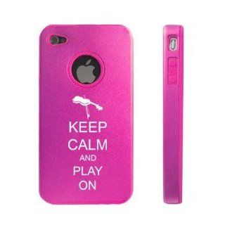 Apple iPhone 4 4S 4 Hot Pink D3984 Aluminum & Silicone Case Cover Keep Calm and Play On Violin: Cell Phones & Accessories