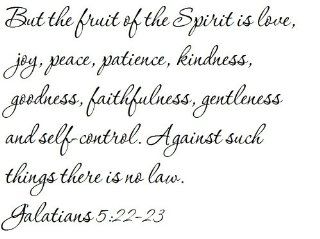 But the fruit of the Spirit is love, joy, peace, patience, kindness, goodness, faithfulness, gentleness and self control. Against such things there is no law. Galatians 5:22 23   Wall and home scripture, lettering, quotes, images, stickers, decals, art, an