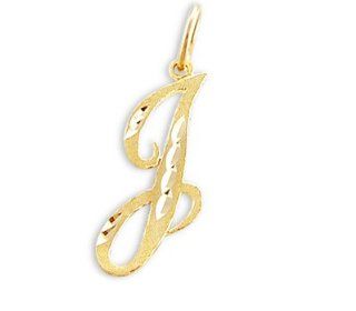 Cursive J Initial Charm 14k Yellow Gold Letter Pendant Solid: Jewel Tie: Jewelry