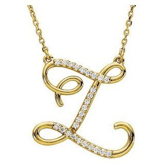 14k Yellow Gold Alphabet Initial Letter Z Diamond Pendant Necklace, 17" (GH Color, I1 Clarity, 1/8 Cttw) Stuller  Jewelry
