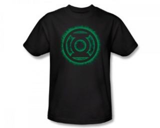 Green Lantern   Green Flame Logo Slim Fit Adult T Shirt In Black: Novelty T Shirts: Clothing