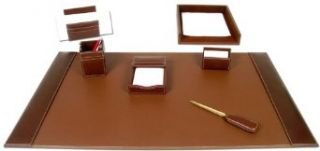 7 Piece, Brown Rustic Leather Executive Desk Set, Blotter, Letter Holder, Memo Holder, Business Card Holder, Pencil Cup, Letter Tray, Letter Opener: Clothing