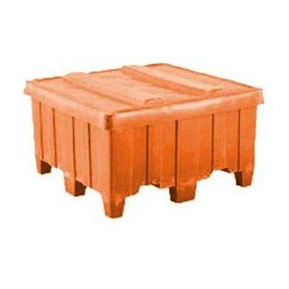 Forkliftable Bulk Shipping Container With Lid, 44"L X 44"W X 29 1/2"H, Orange   Storage And Organization Products