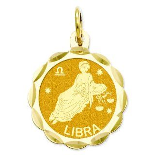 14K Gold Satin Polished Engraveable Libra Zodiac Charm: Clasp Style Charms: Jewelry