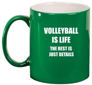 Volleyball is Life Ceramic Coffee Tea Mug Cup Green: Kitchen & Dining