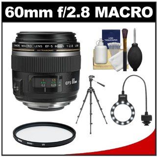 Canon EF S 60mm f/2.8 Macro USM Lens with Tripod + UV Filter + Macro Ring Light Kit for EOS 6D, 70D, 5D Mark II III, Rebel T3, T3i, T4i, T5, T5i, SL1 DSLR Cameras : Digital Slr Camera Lenses : Camera & Photo