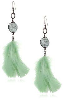 Deanna Hamro Atelier "Haute Bohemian" Mint Alabaster Pave Feather Earrings: Jewelry