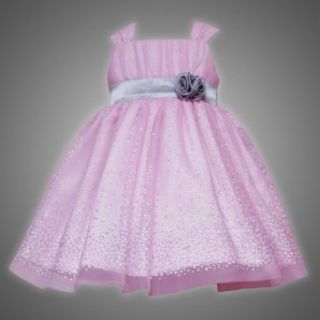 Rare Editions Baby 3M 9M PINK METALLIC SILVER GLITTER DOT MESH OVERLAY Special Occasion Wedding Flower Girl Holiday Party Dress 9M RRE 35490F F635490: Clothing
