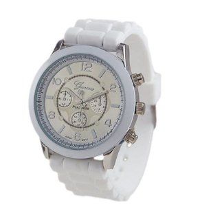 Geneva Womens Designer Inspired Chronograph Style Silicone Watch in White and Silver: Geneva: Watches