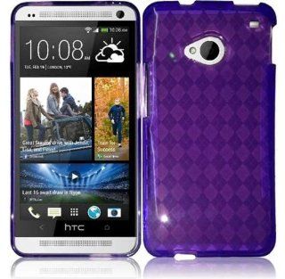 VMG 2 Item +SP Combo For NEW HTC One M7 (2013 Version) TPU Cell Phone Sleek Slim Profile Gel Skin Case Cover   PURPLE TINTED See Thru Transparent Design Pattern (Protects Against Drops; Light, Thin, Lightweight) + LCD Clear Screen Saver Protector [by VanMo