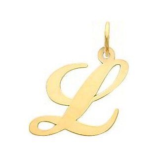 14K Yellow Gold Medium Fancy Script Initial L Charm: Jewelry