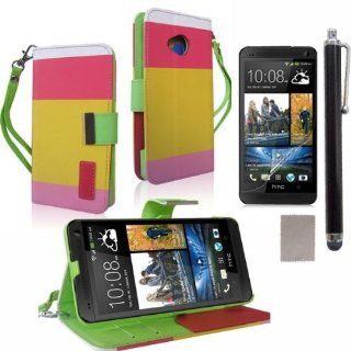 Able Flip ID Card Wallet Colorful PU Leather Purse Design Case Cover w/Stand for HTC ONE M7 (Red+Yellow+Pink) Cell Phones & Accessories