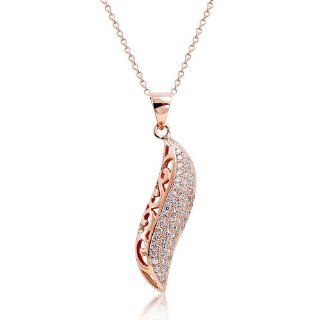 PRJewelry Fancy 18k Rose Gold Plated Micro Pave Setting CZ leaf Pendant Necklace 16"+ 2" Extender: Jewelry