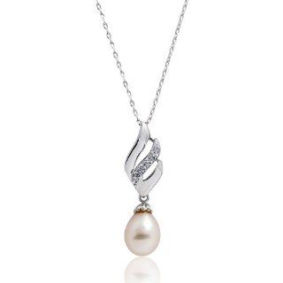 PRJewelry Classic Pearl Cubic Zirconia 18k White Gold Plated Pendant Necklace 16"+ 2" Extender: Jewelry
