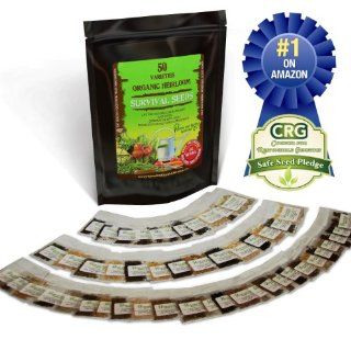 #1 Heirloom 100% ORGANIC Vegetable Garden SURVIVAL Seeds, 50 Varieties, LIFETIME SATISFACTION GUARANTEE NON GMO, NON Hybrid, ALL NATURAL, 9500+ Seeds Germination 85%+ PERFECT for Survival Gardeners OR Health Food Enthusiasts + Bonus FREE Guide  Veget