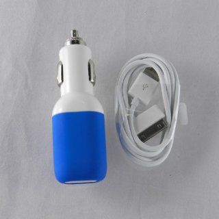 White/Blue USB Car Charger w/ USB cable for iPhone 4S 4 3GS also can be charge w/Otterbox Case on: Cell Phones & Accessories