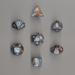 Polyhedral 7 Die Gemini Dice Set   Copper Steel with White Toys & Games