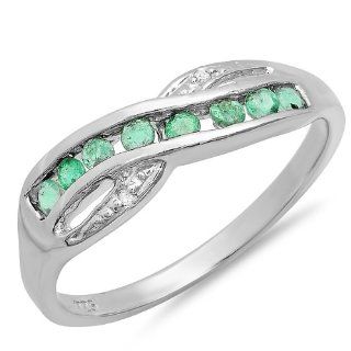 0.33 Carat (ctw) Sterling Silver Round Diamond Round Emerald Ladies Wedding Ring Anniversary Band 1/3 CT Jewelry