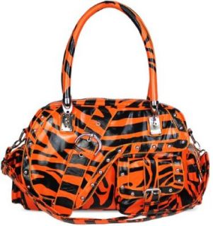 Womens Orange Animal Print Patent Bowling Bag Style Handbag: Shoes