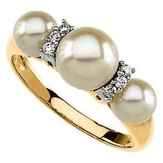 14K Yellow Gold Freshwater Cultured Pearl & Diamond Ring: DivaDiamonds: Jewelry