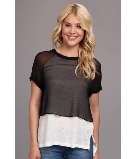 Aryn K Sheer Woven Top Womens Short Sleeve Pullover (Black)