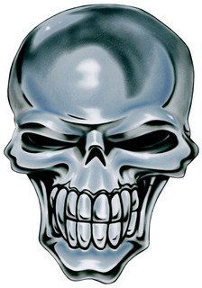 2" Helmet Hardhat Printed chrome skull color airbrushed decal sticker for any smooth surface such as windows bumpers laptops or any smooth surface. 