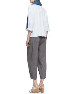 Eileen Fisher Linen Blend Boxy Shirt & Drawstring Waist Slouchy Capri Pants