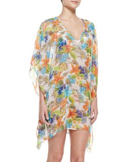 Tommy Bahama Map & Floral Print V Neck Coverup Tunic