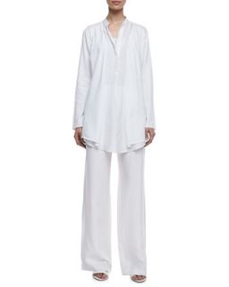Minnie Rose Long Sleeve Open Duster, Long Silk Shirttail Blouse &  Silk Palazzo Pants