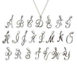 Sterling Silver Script Initial Pendants Letter C (capital): Eve's Addiction: Jewelry