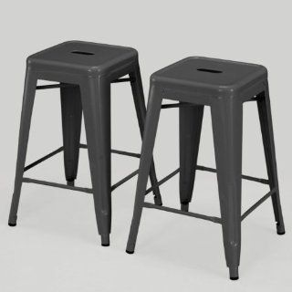 Modern Square Tabouret 24 inch Charcoal Grey Metal Counter Stools (Set of 2) Industrial Style  