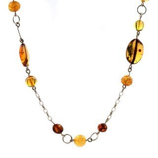 Multicolor Amber Sterling Silver Beaded Necklace 48 Inches: Pendant Necklaces: Jewelry