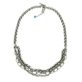 Stainless Steel Necklace With 3 Smaller Chains Connected To It And A Dangling CZ Stone Certain Lady Collection: Jewelry